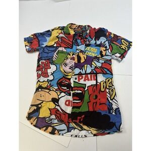 Reason Brand Shirt Cartoon Button Mens Medium All Over Print Graphic